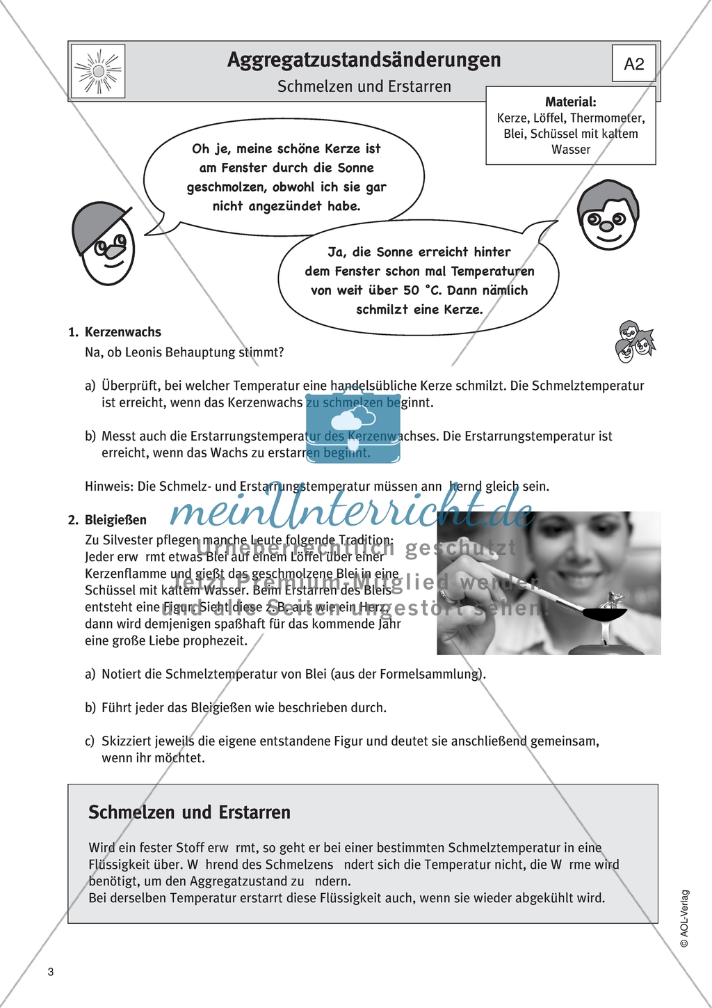 Aggregatzustände - Experimentelle Untersuchungen zum Schmelzen und Erstarren von Kerzenwachs und Blei Preview 1
