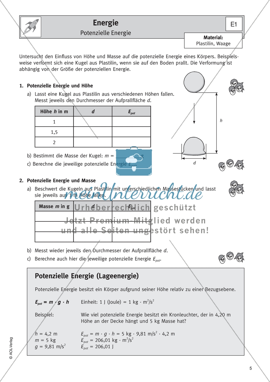 Energie - Experimente und Erläuterungen zur potenziellen Energie Preview 1