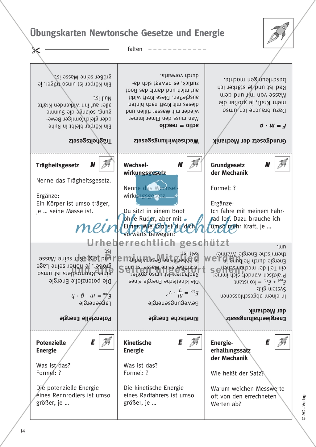 Newtonsche Gesetze und Energie - Übungskarten zur Wissensreflexion Preview 1