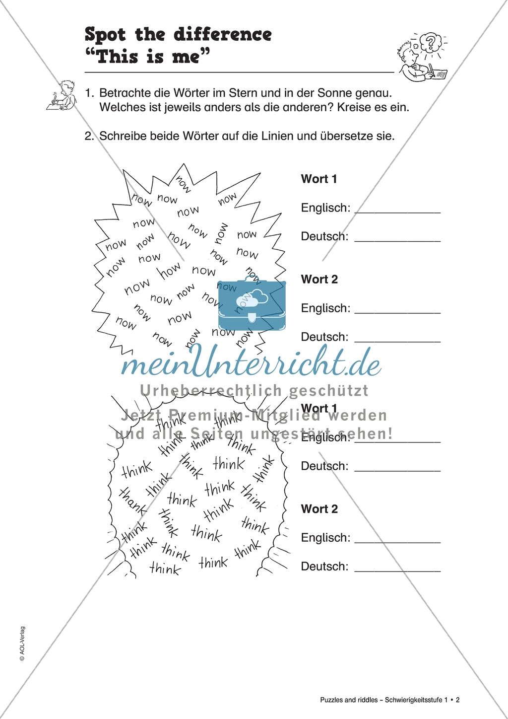 Spot the difference: basale Vokabeln und ihr Schriftbild. Arbeitsmaterial mit Lösungen Preview 1