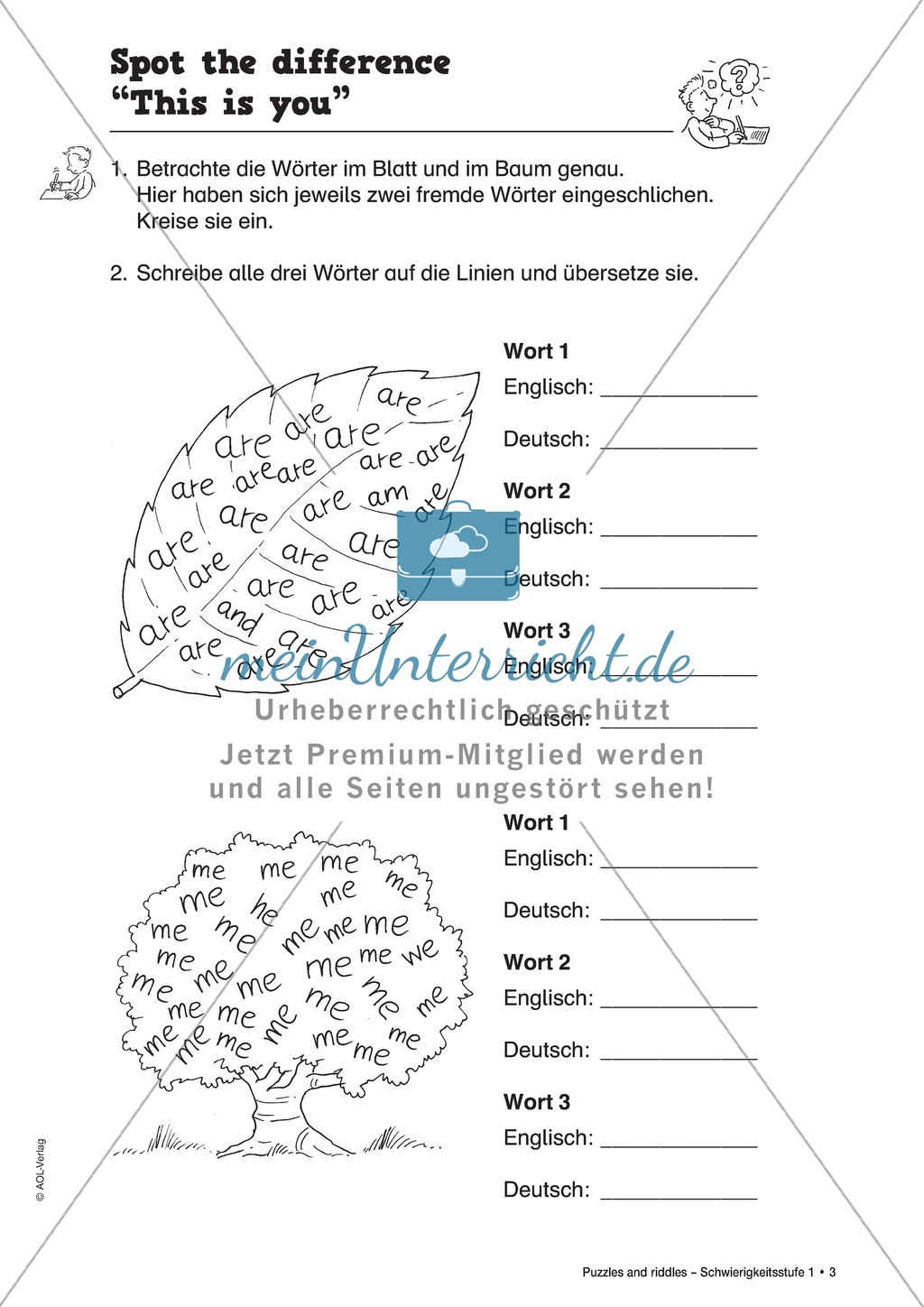 Spot the difference: basale Vokabeln und ihr Schriftbild. Arbeitsmaterial mit Lösungen Preview 2
