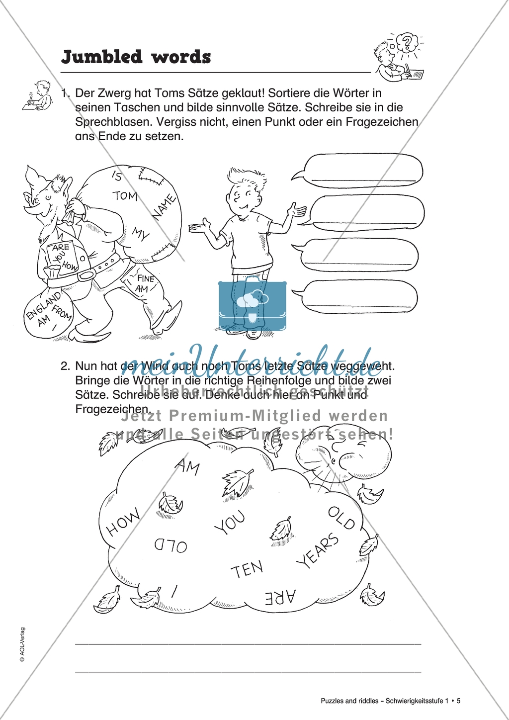 Jumbled words: Sätze zum Begrüßen und Vorstellen. Arbeitsmaterial mit Lösungen Preview 1