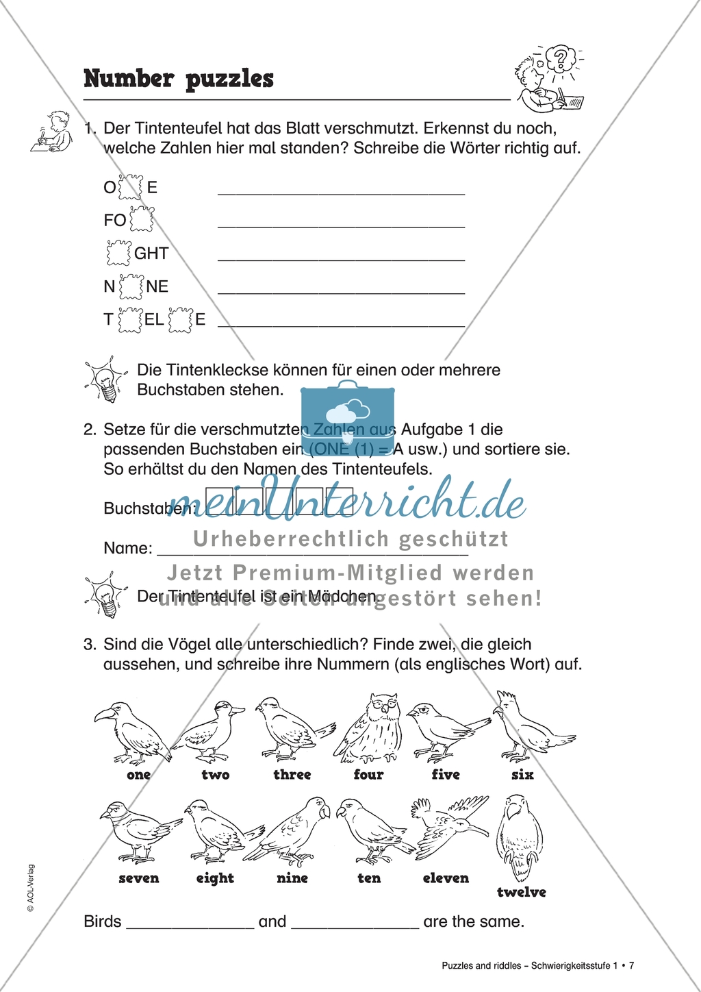 Number puzzles: Zahlen und ihr Schriftbild. Arbeitsmaterial mit Lösungen Preview 1