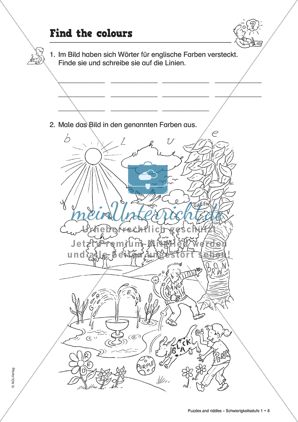 Find the colours: Farben und ihr Schriftbild. Arbeitsmaterial mit Lösungen Preview 1