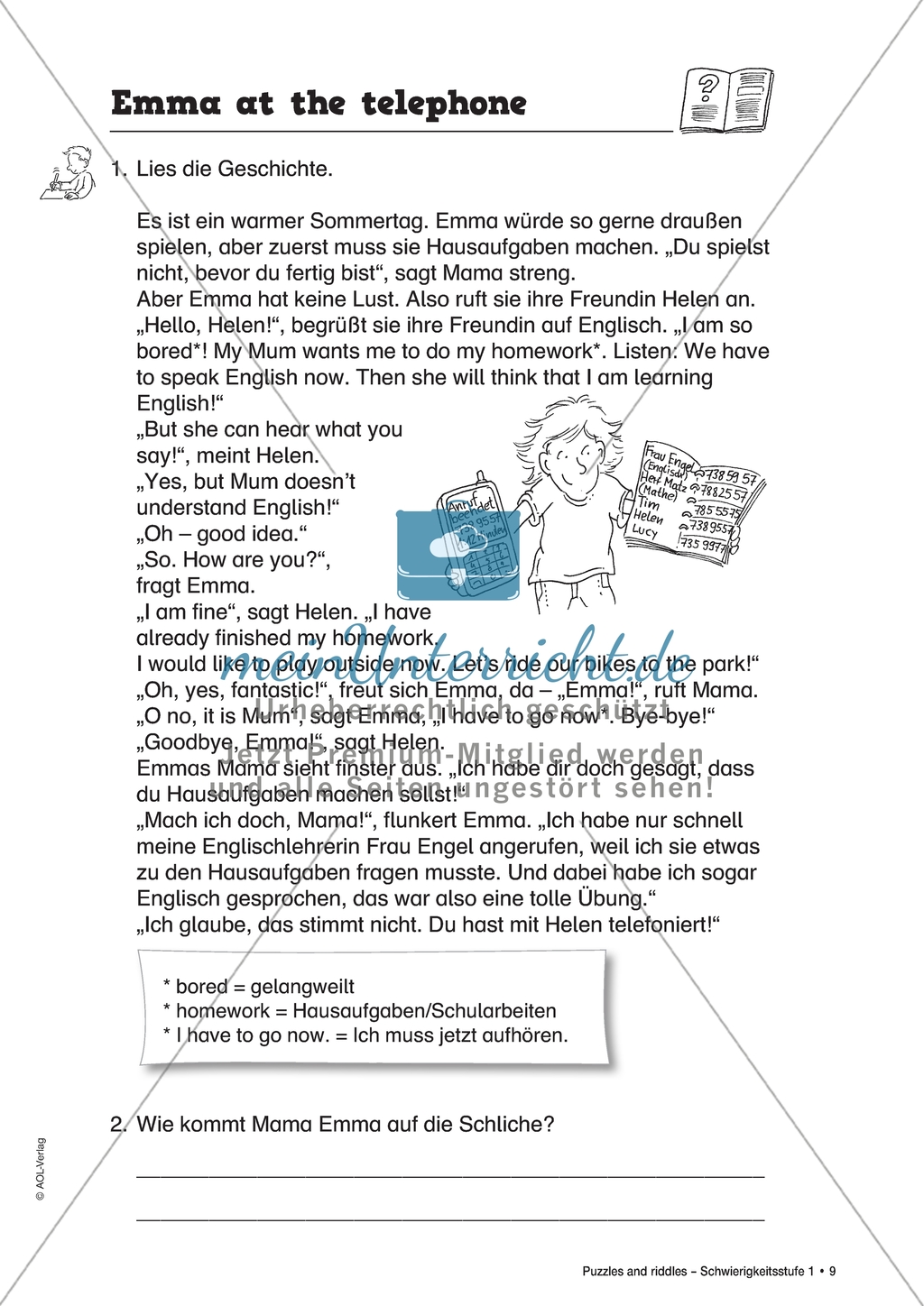 Emma at the telephone: Sätze zum Begrüßen. Arbeitsmaterial mit Lösungen Preview 1