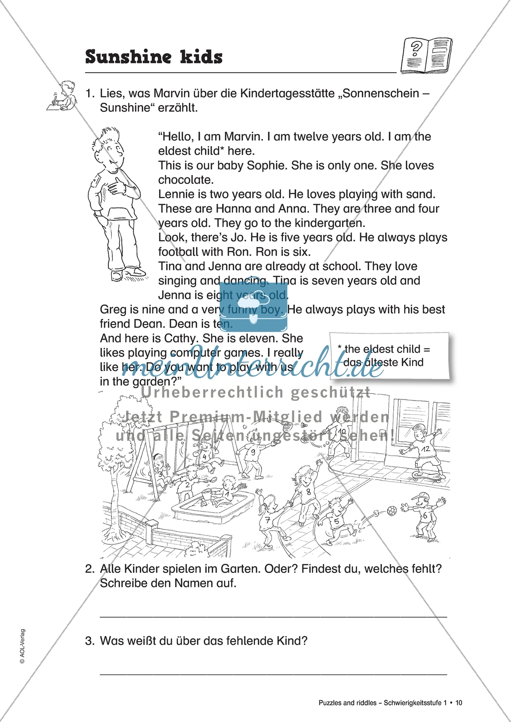 Sunshine kids: Zahlen und Hobbys. Arbeitsmaterial mit Lösungen Preview 1