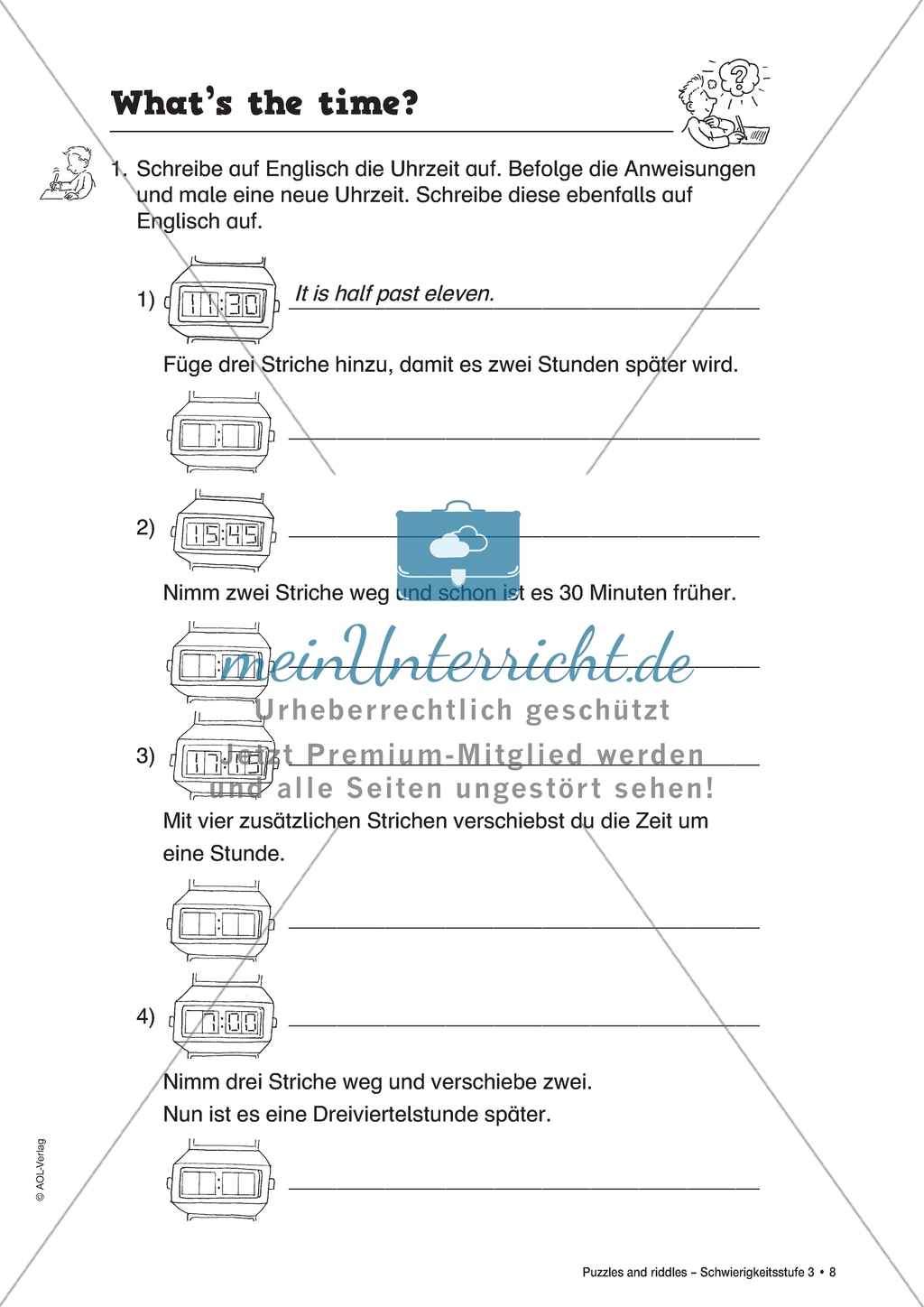 What's the time? Uhrzeit: Arbeitsmaterial mit Lösungen Preview 1