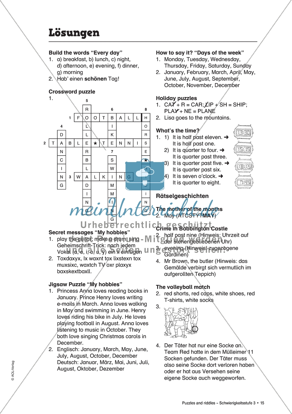 What's the time? Uhrzeit: Arbeitsmaterial mit Lösungen Preview 2