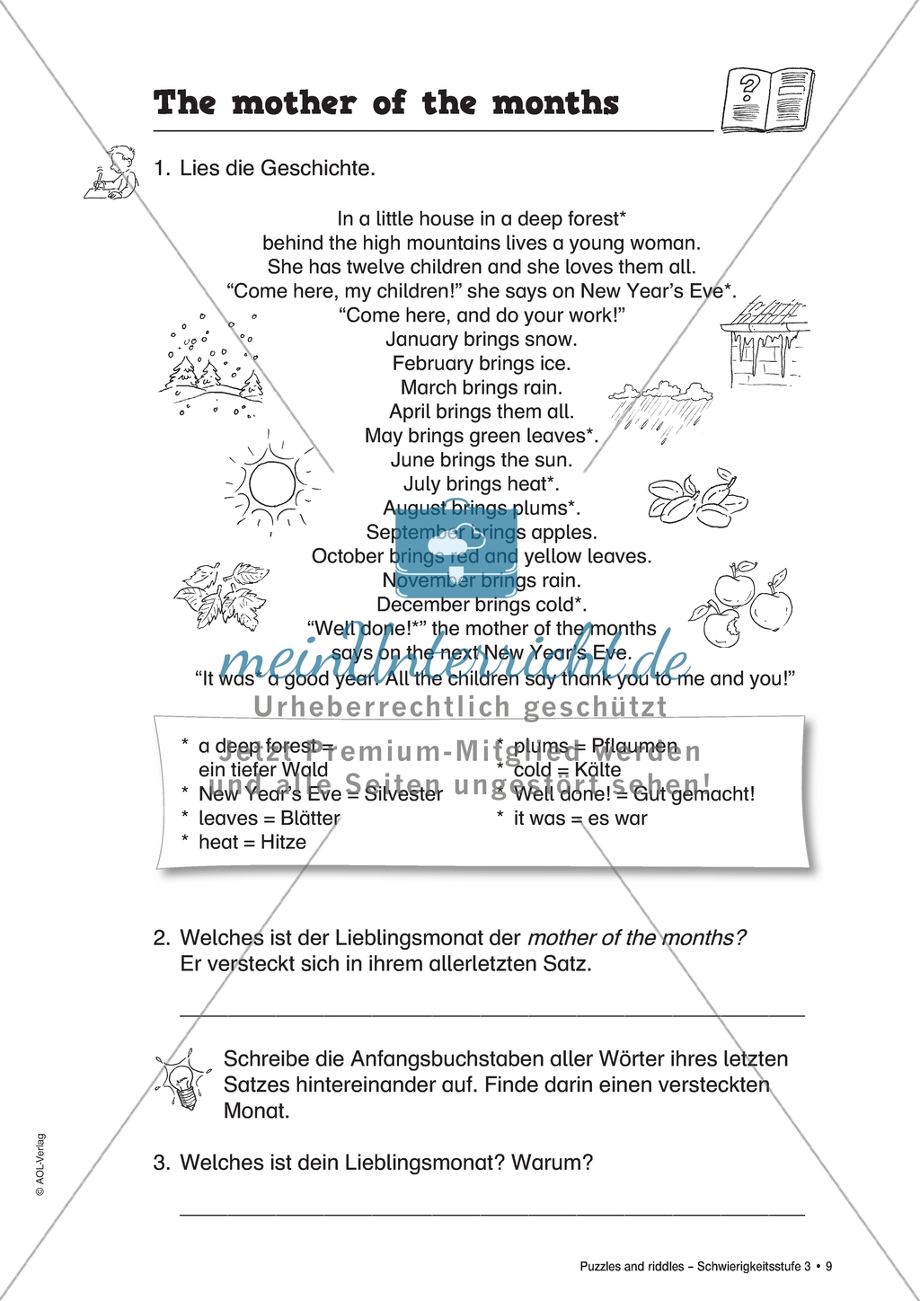 The mother of the months: Monate und Wetter. Arbeitsmaterial mit Lösungen Preview 1