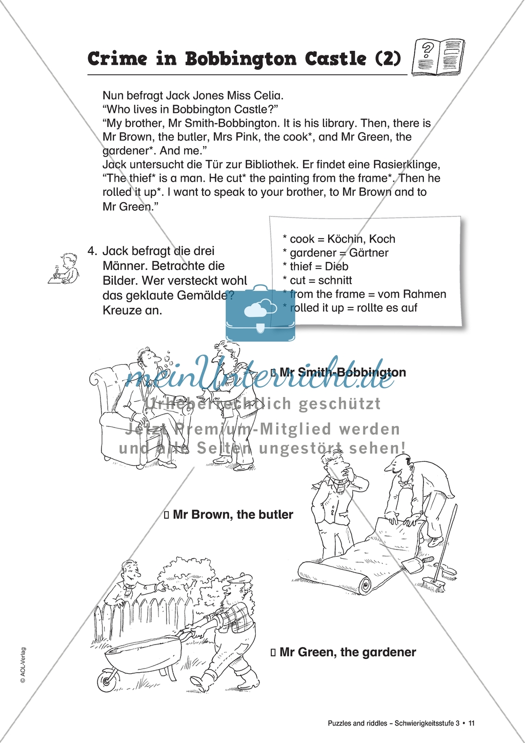 Crime in Bobbington Castle: Uhrzeiten und Tageszeiten. Arbeitsmaterial mit Lösungen Preview 2