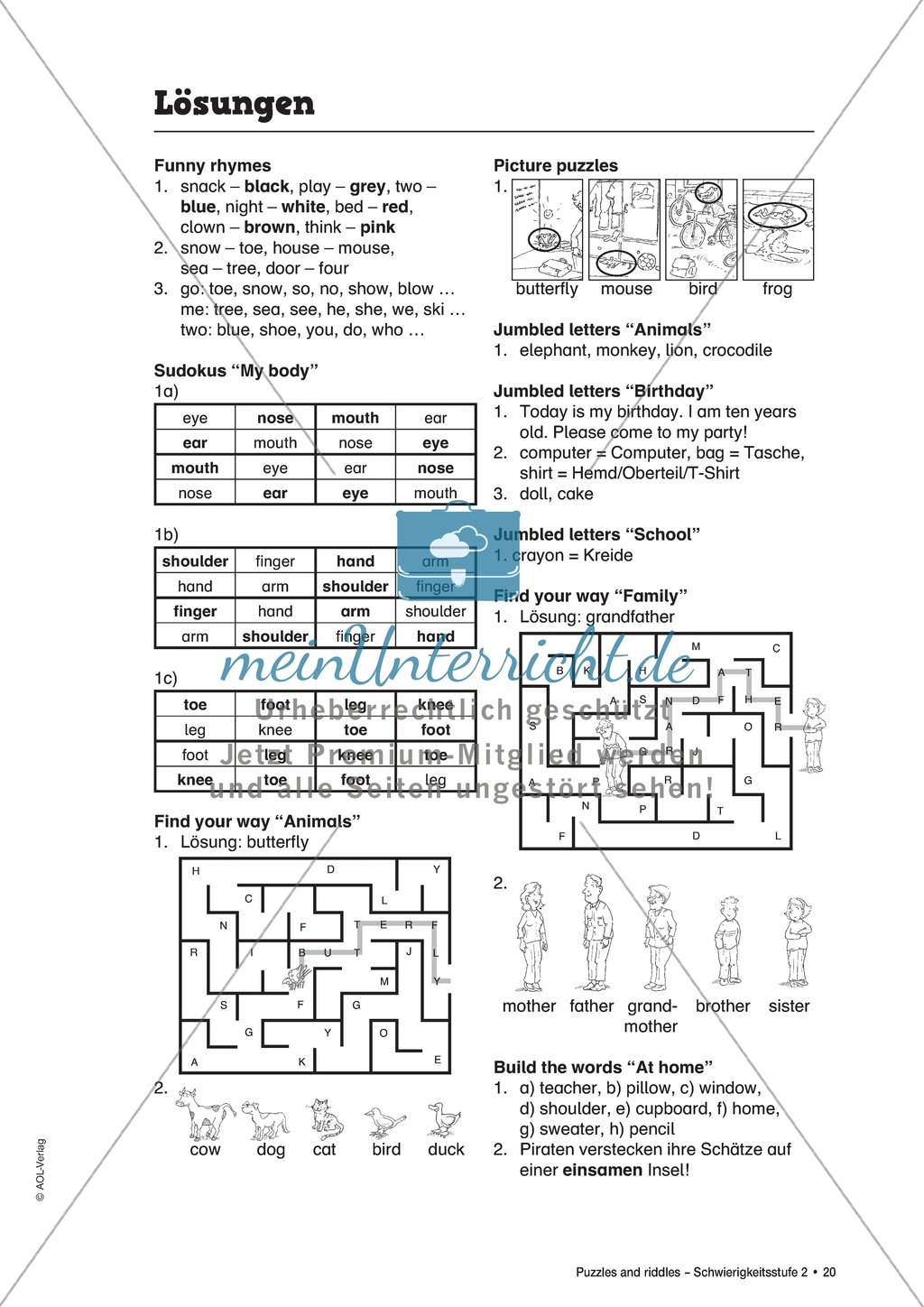Funny rhymes: Farben und basale Vokabeln. Arbeitsmaterial mit Lösungen Preview 2