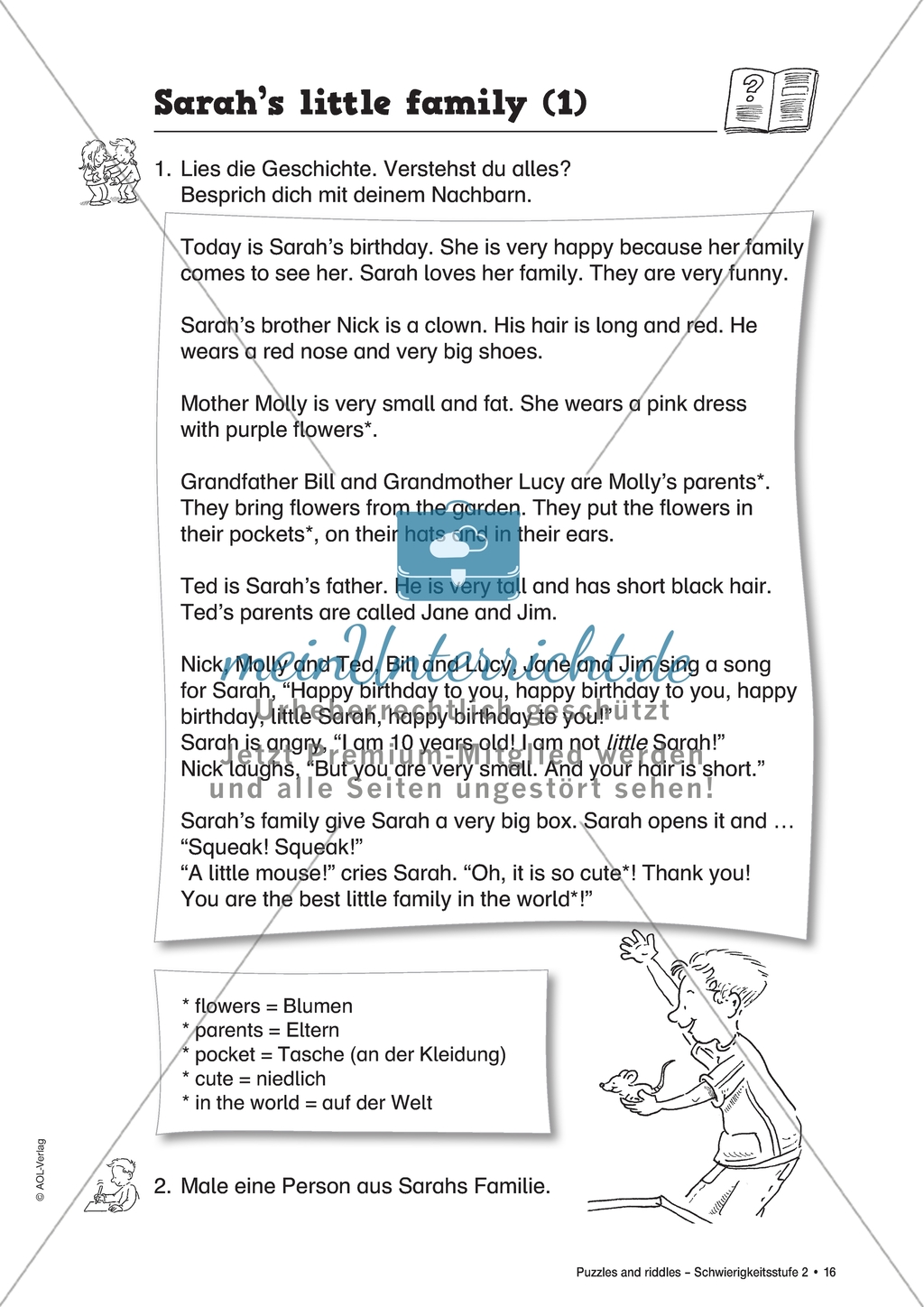 Sarah's little family: Aussehen und Familie. Arbeitsmaterial mit Lösungen Preview 1
