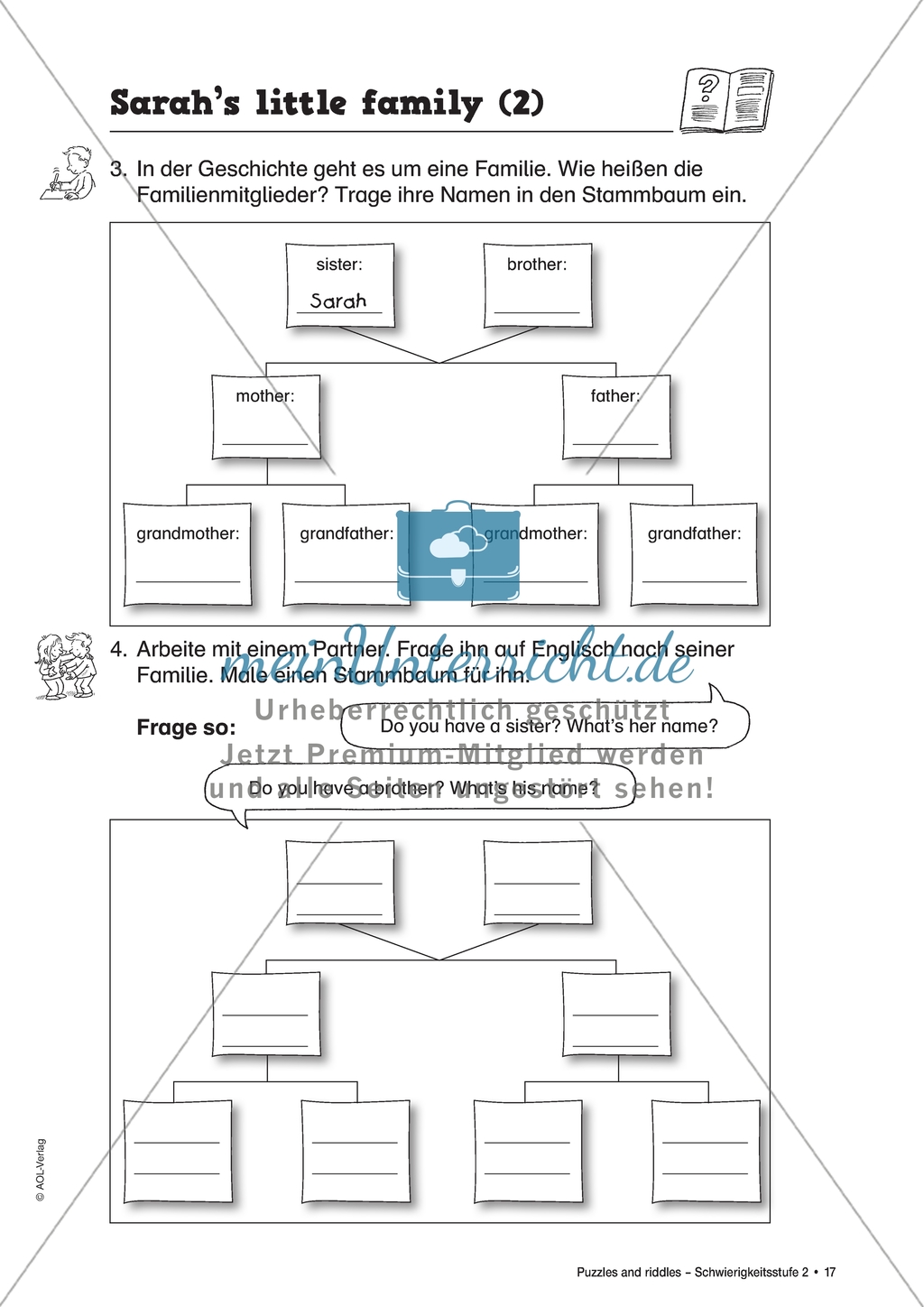 Sarah's little family: Aussehen und Familie. Arbeitsmaterial mit Lösungen Preview 2