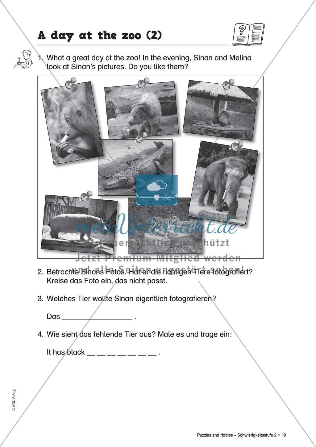 A day at the zoo: Wildtiere. Arbeitsmaterial mit Lösungen Preview 2