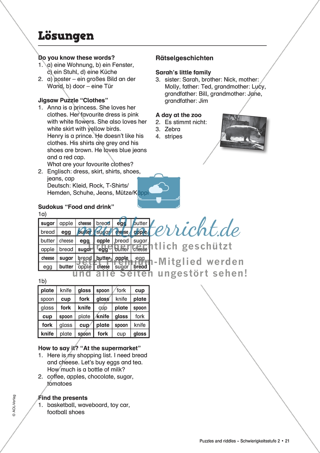 A day at the zoo: Wildtiere. Arbeitsmaterial mit Lösungen Preview 3