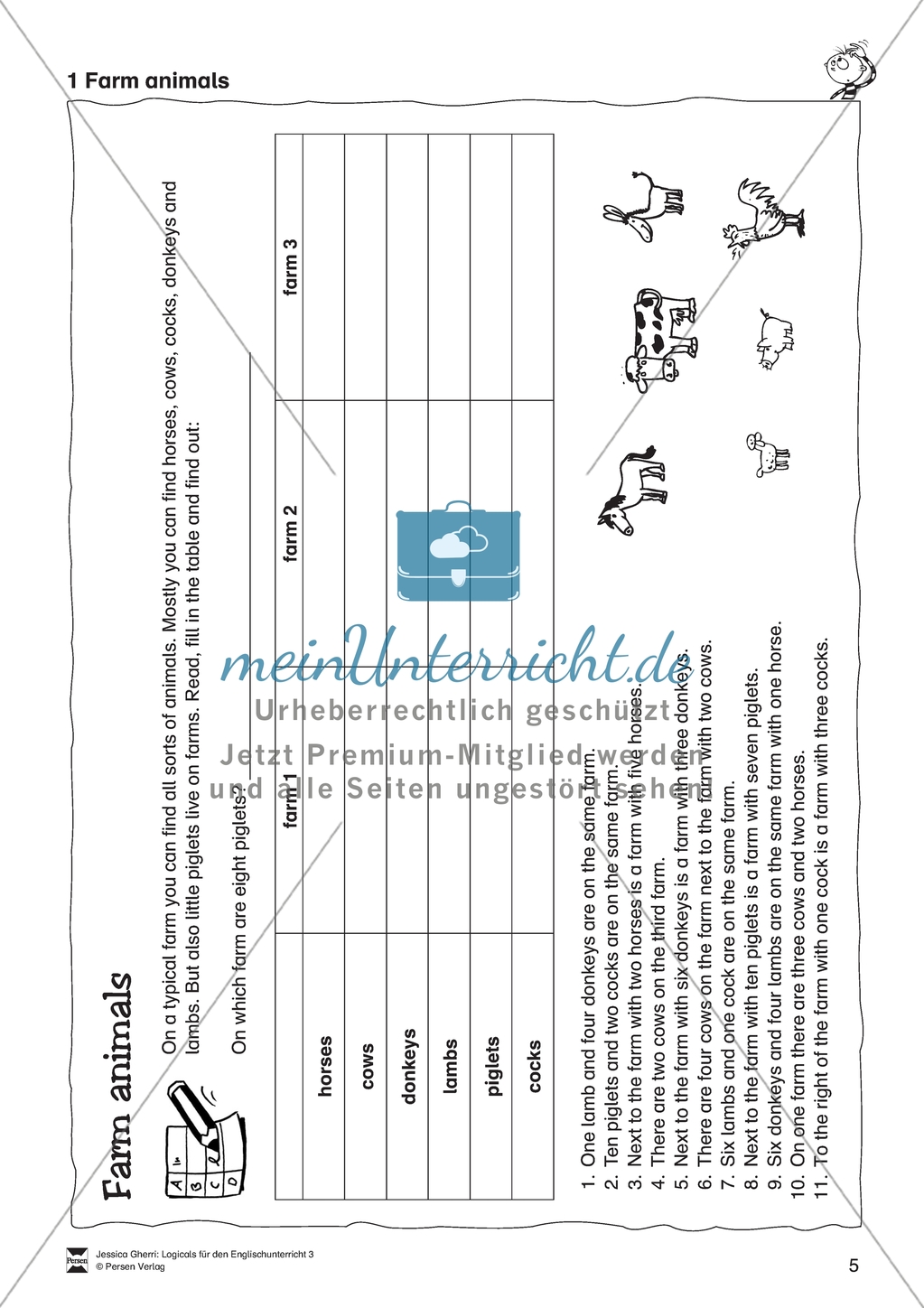 Farm animals: Logicals. Worksheets and solutions Preview 2