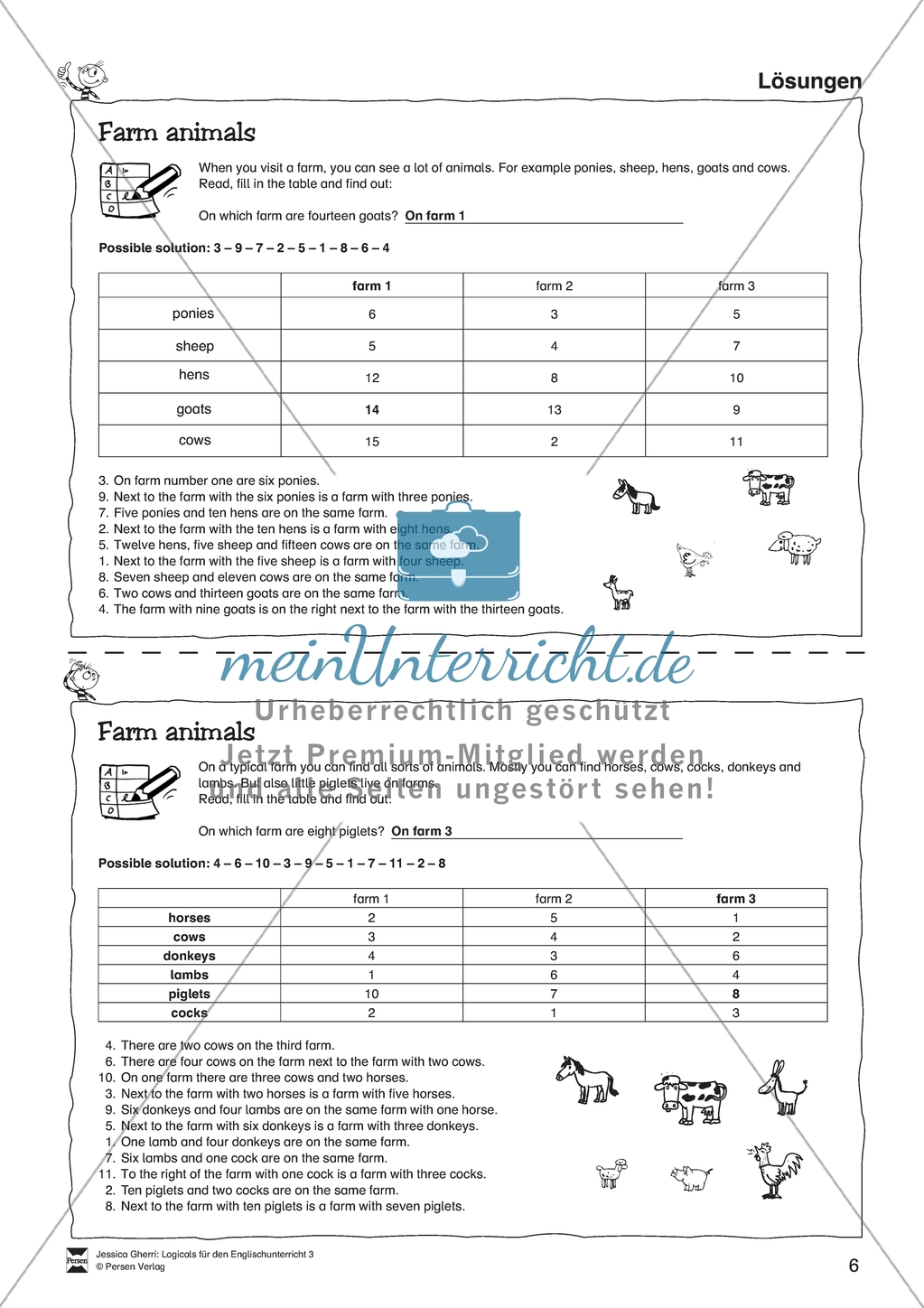 Farm animals: Logicals. Worksheets and solutions Preview 3
