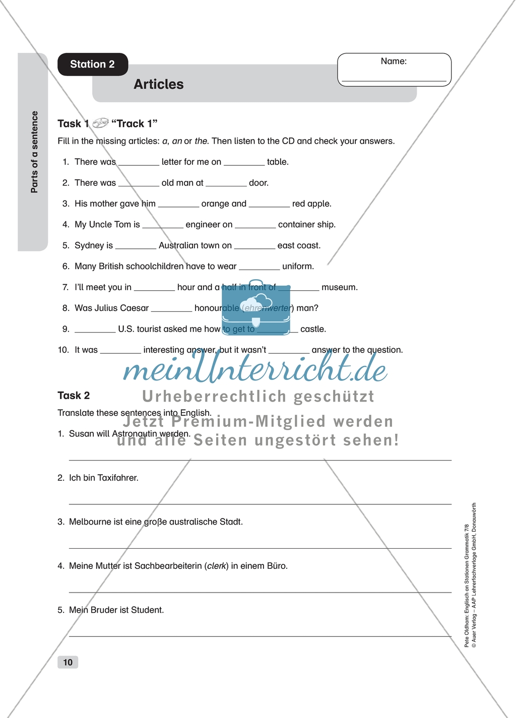 Grammar: articles. Worksheet and solution Preview 1