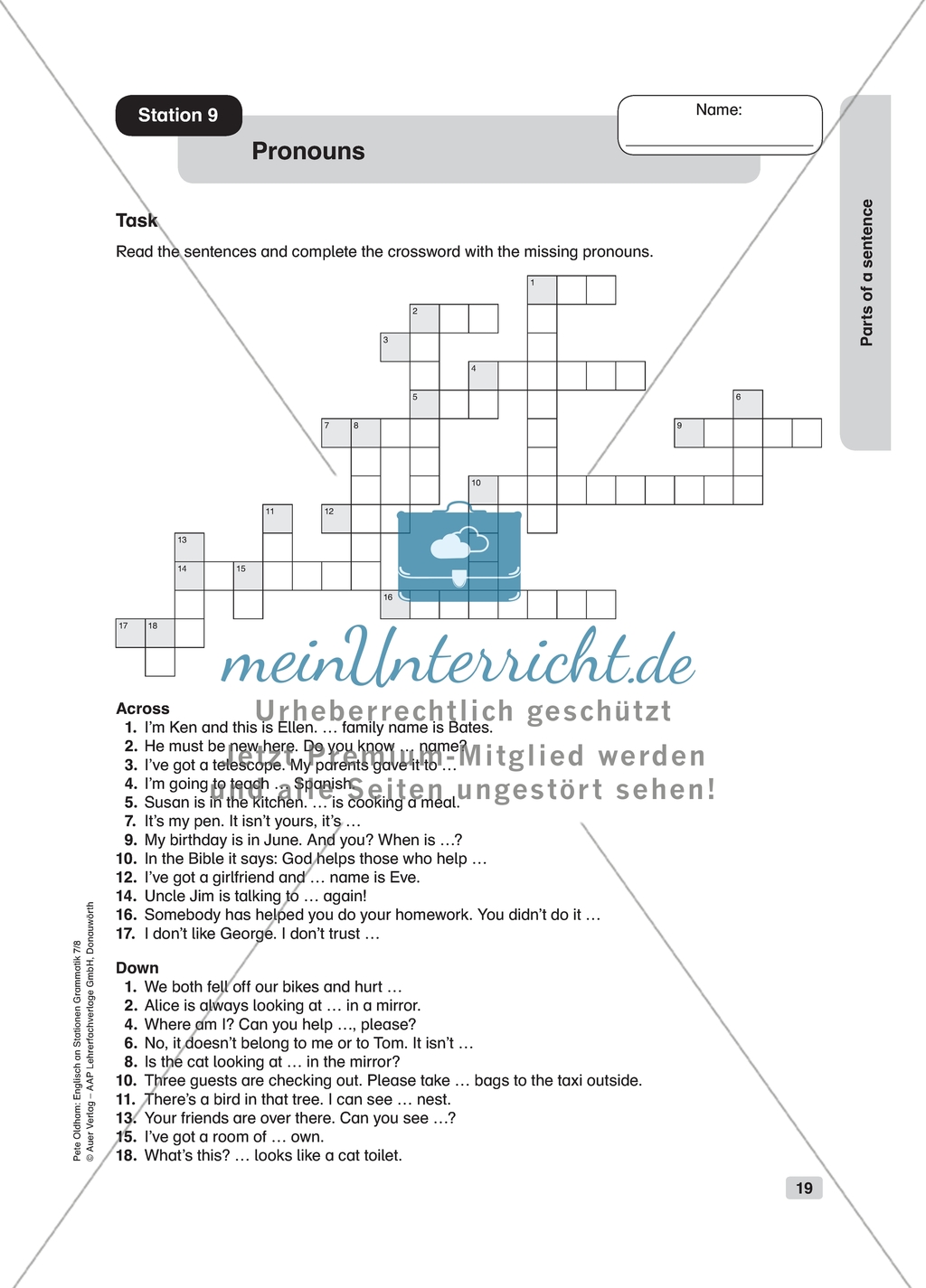 Grammar: pronouns. Worksheet and solution Preview 1
