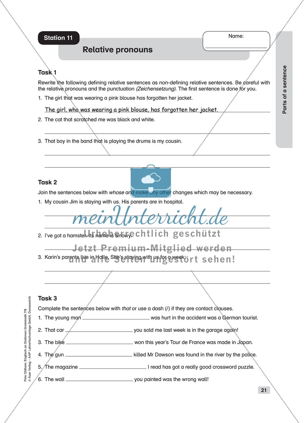 Grammar: relative pronouns. Worksheet and solution Preview 1