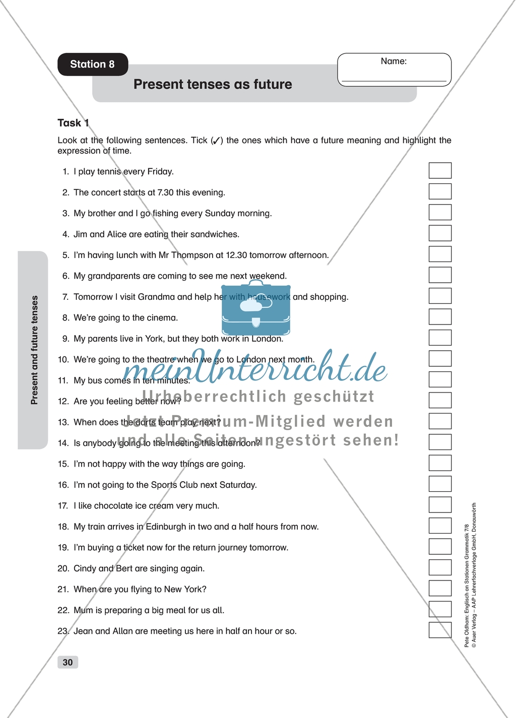 Grammar: present tenses as future. Worksheet and solution Preview 1