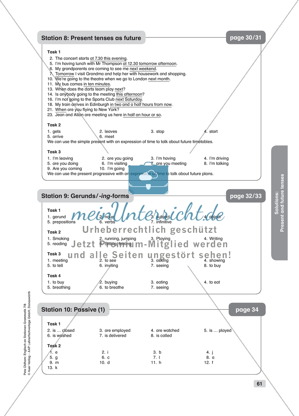 Grammar: present tenses as future. Worksheet and solution Preview 3