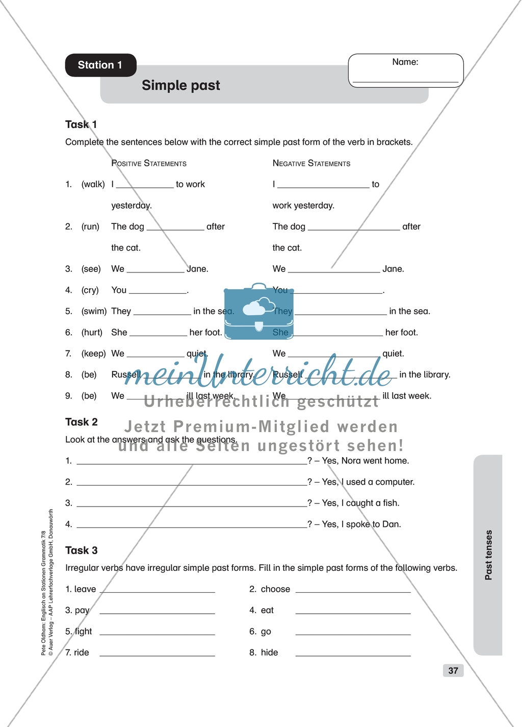 Grammar: simple past. Worksheet and solution Preview 1