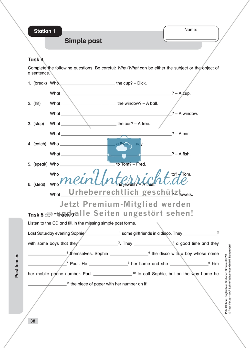Grammar: simple past. Worksheet and solution Preview 2