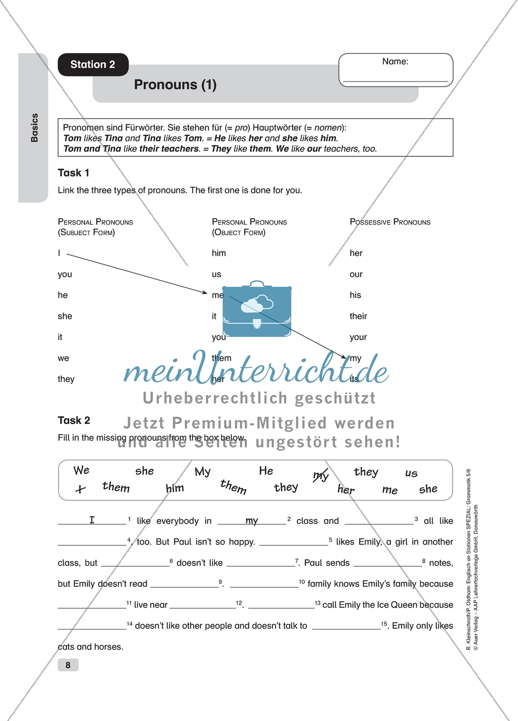 Grammar: pronouns. Worksheets and solutions Preview 1