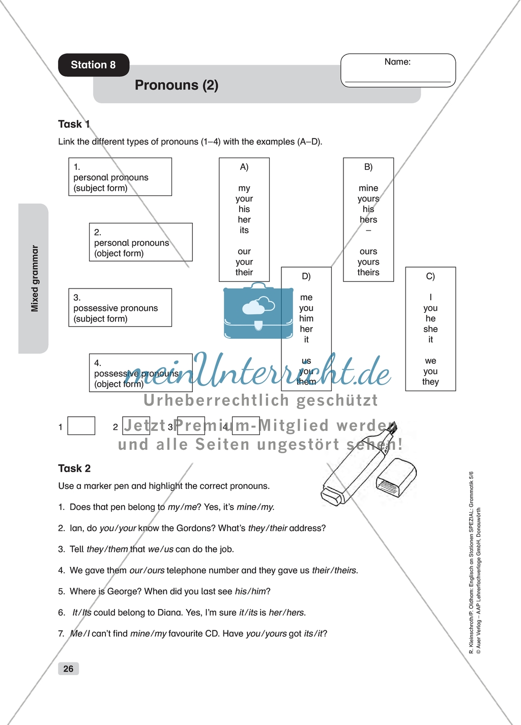 Grammar: pronouns. Worksheets and solutions Preview 2