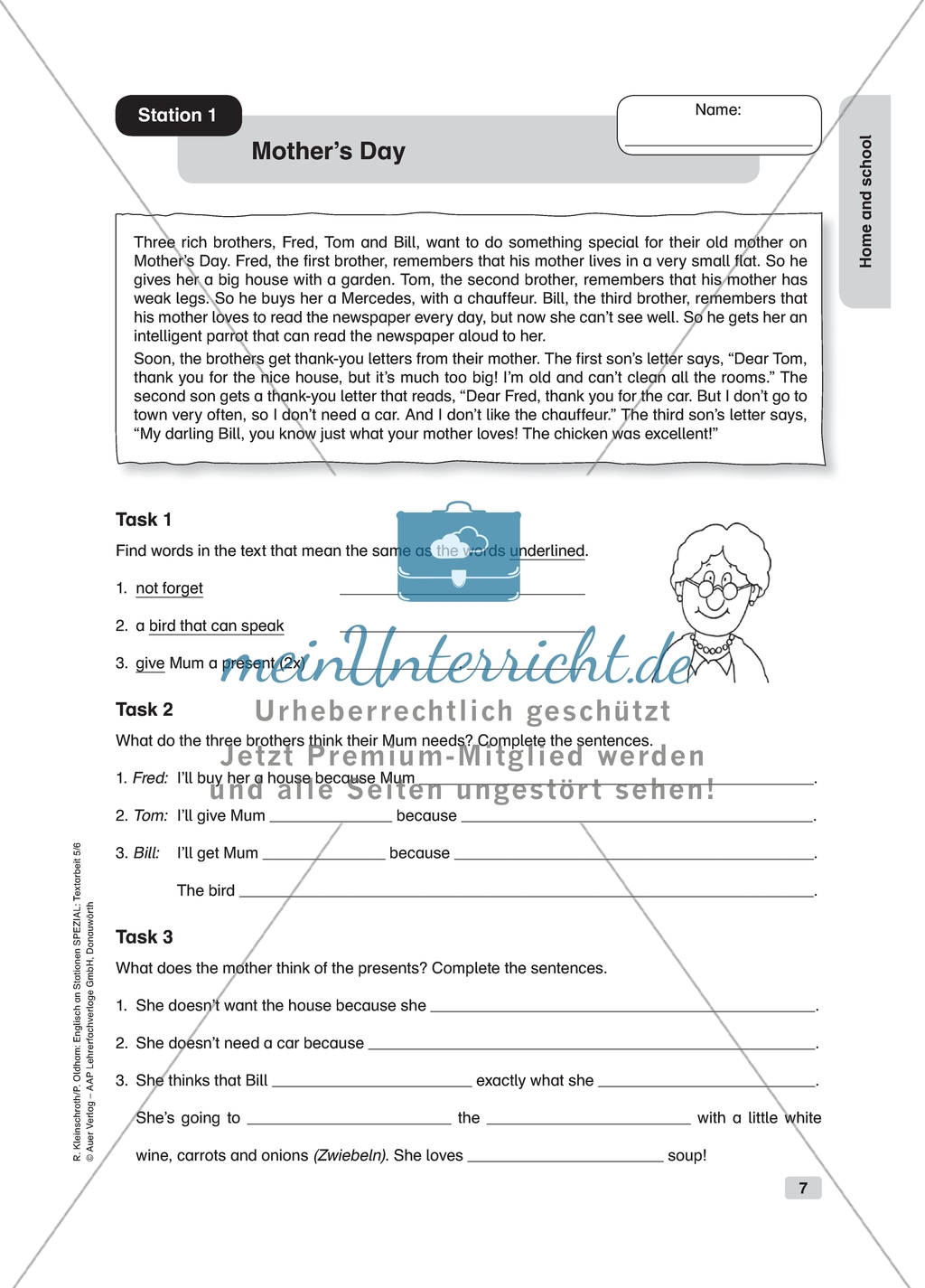 Text work: Mother's Day. Worksheet and solution Preview 1