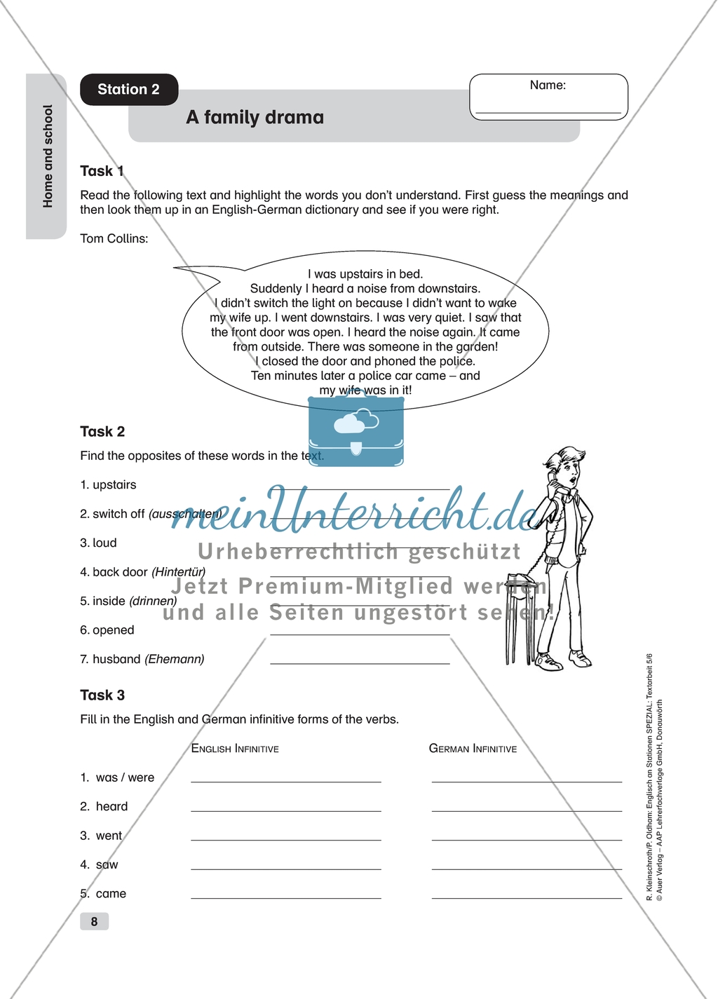 Text work: A family drama. Worksheet and solution Preview 1