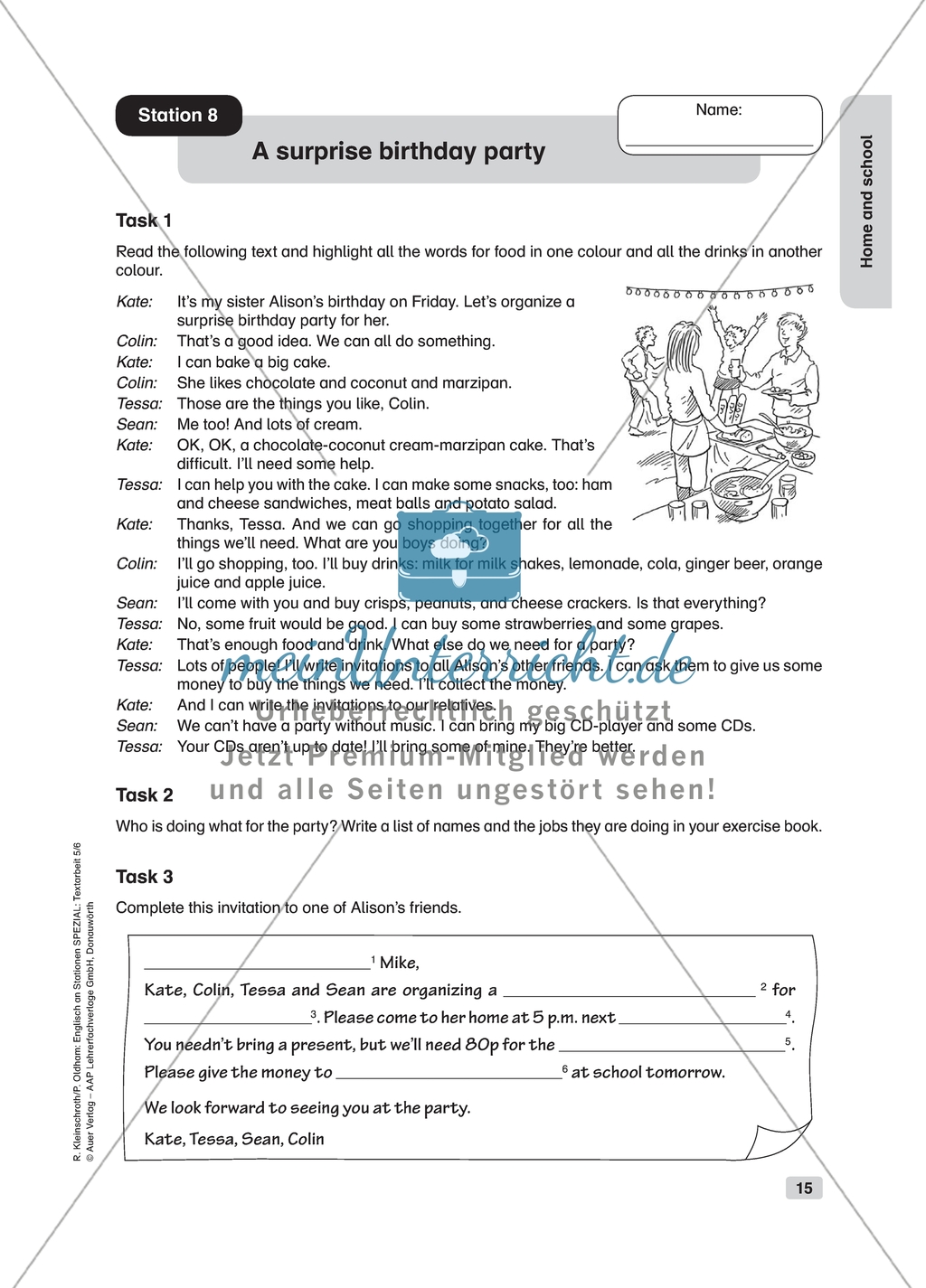 Text work: A surprise birthday party. Worksheet and solution Preview 1