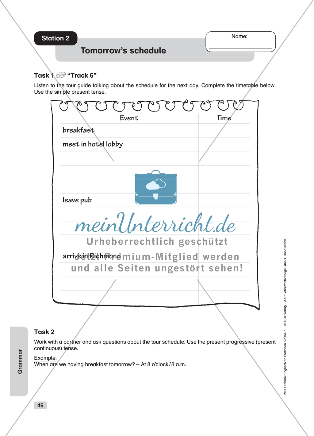 Grammar: Tomorrow's schedule. Worksheet and solution Preview 1