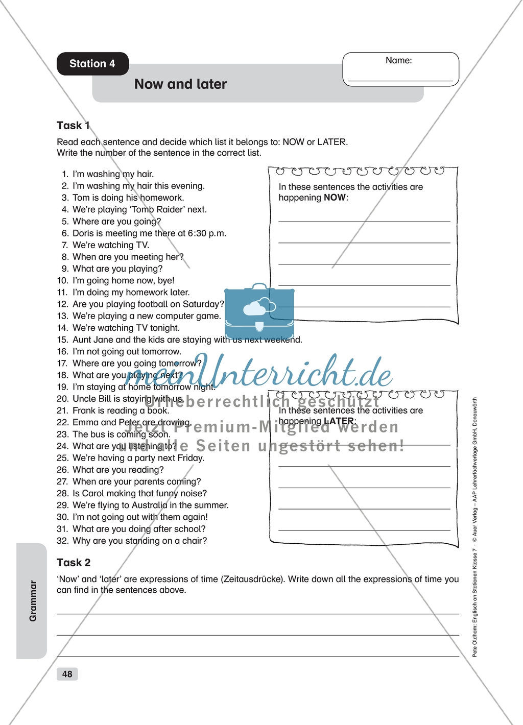 Grammar: now and later. Worksheet and solution Preview 1