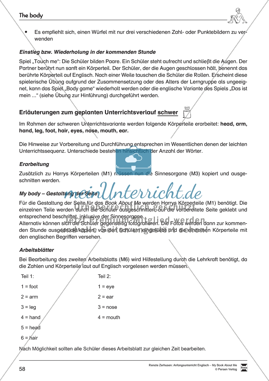 Book About Me: The body (schweres Niveau). Material mit Erläuterungen Preview 1