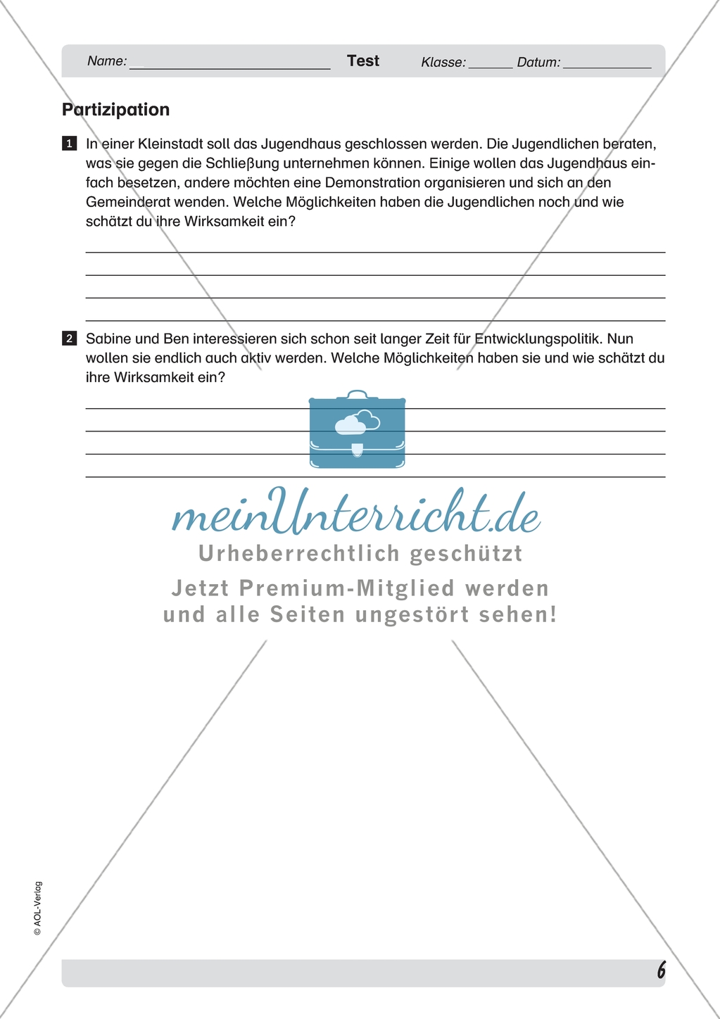 Lernerfolgskontrolle: Partizipation. Mit Lösungen Preview 1