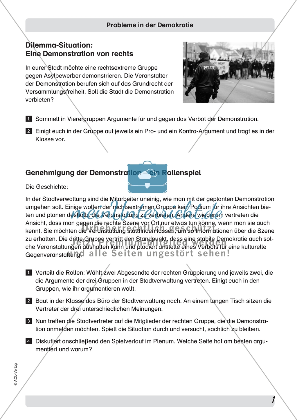 Probleme in der Demokratie: Rechtsextremismus und Mehrheitsentscheidungen. Arbeitsmaterial mit Erläuterungen Preview 1