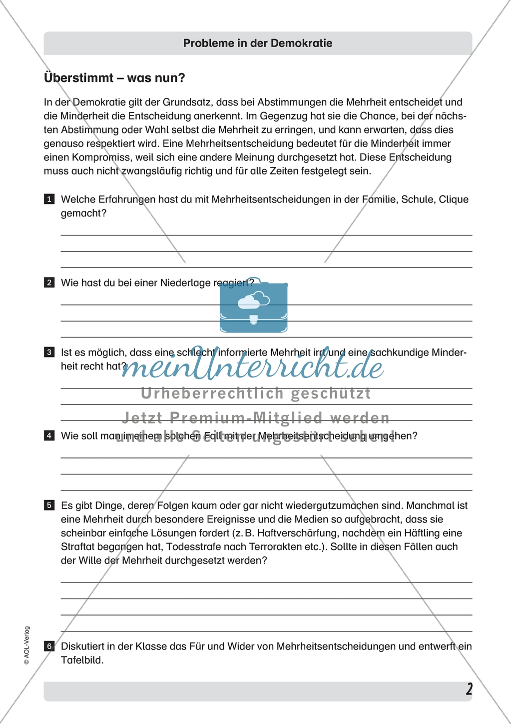 Probleme in der Demokratie: Rechtsextremismus und Mehrheitsentscheidungen. Arbeitsmaterial mit Erläuterungen Preview 2