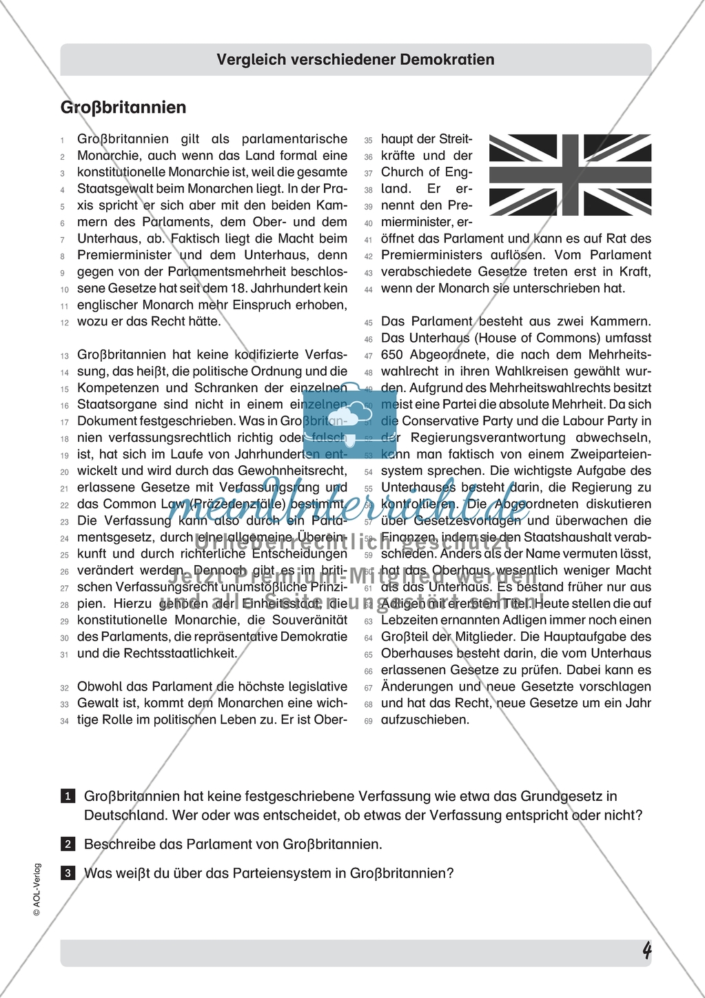 Politische Systeme: Großbritannien. Arbeitsmaterial mit Erläuterungen Preview 1