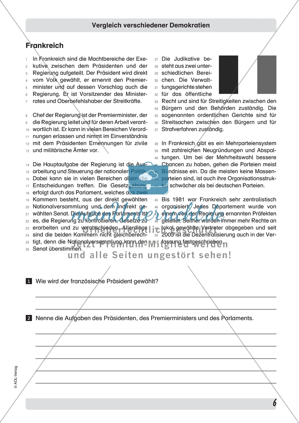 Politische Systeme: Frankreich. Arbeitsmaterial mit ...