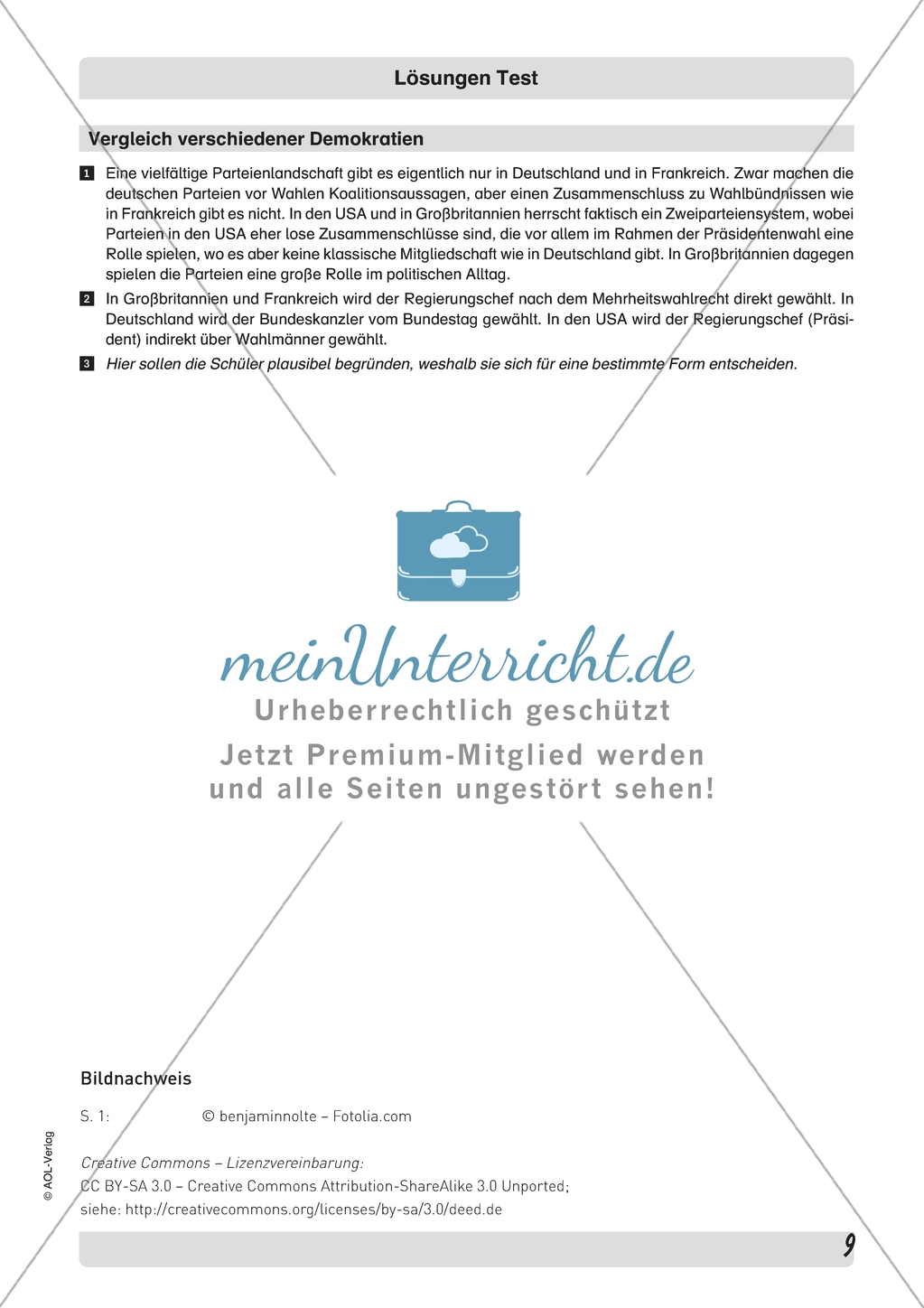 Lernerfolgskontrolle: Vergleich verschiedener Demokratien. Mit Lösungen Preview 2