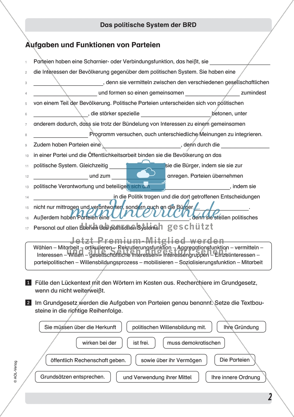 Aufgaben und Funktion von Parteien: Arbeitsmaterial mit Erläuterungen Preview 2