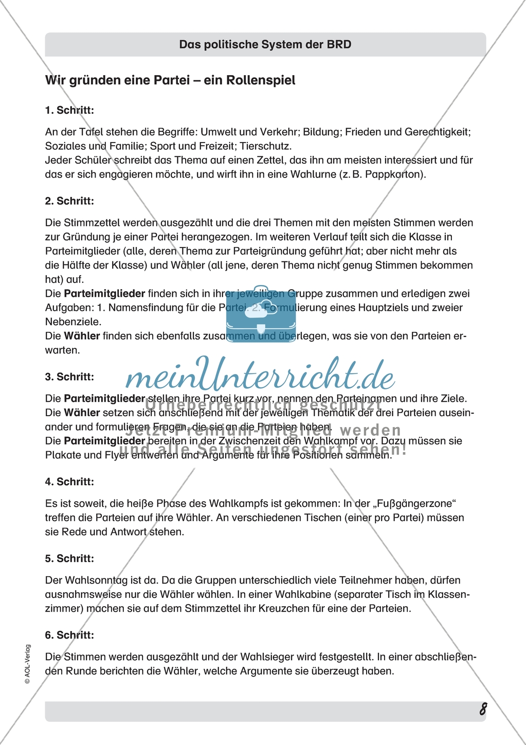 Wir gründen eine Partei - ein Rollenspiel: Arbeitsmaterial mit Erläuterungen Preview 1