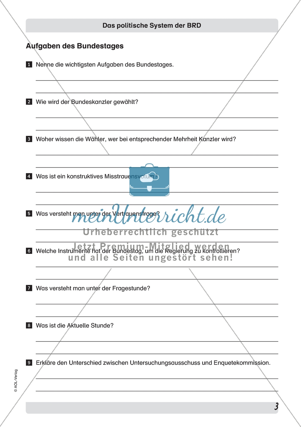 Aufgaben des Bundestags: Arbeitsmaterial mit Erläuterungen Preview 3