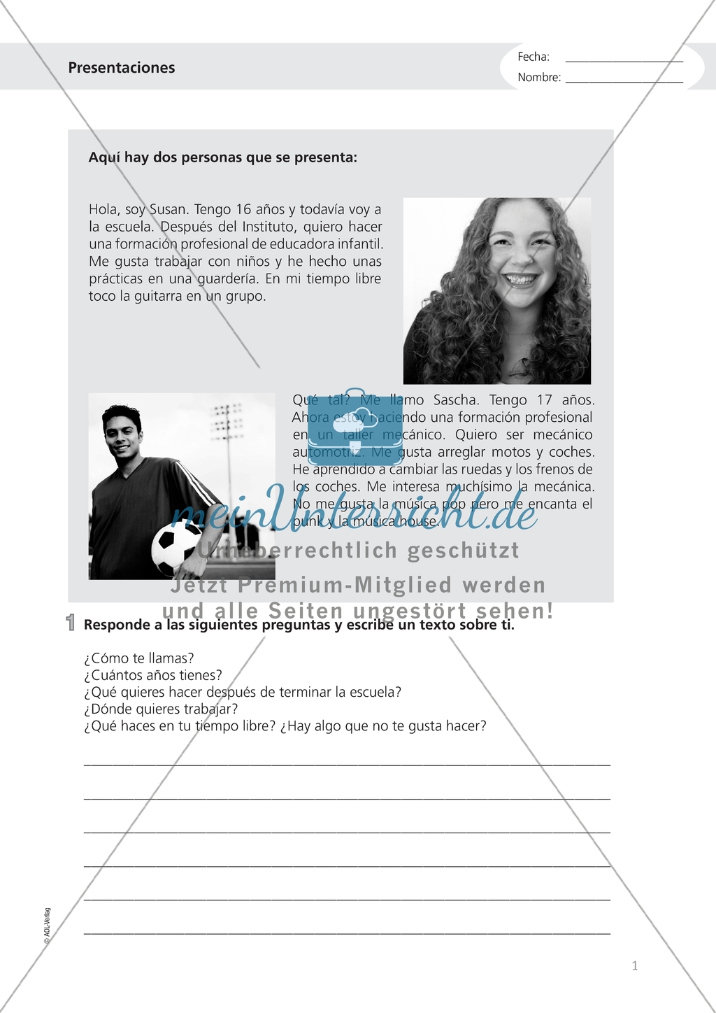 Presentaciones - Eine Vorstellung der eigenen Person verfassen Preview 1