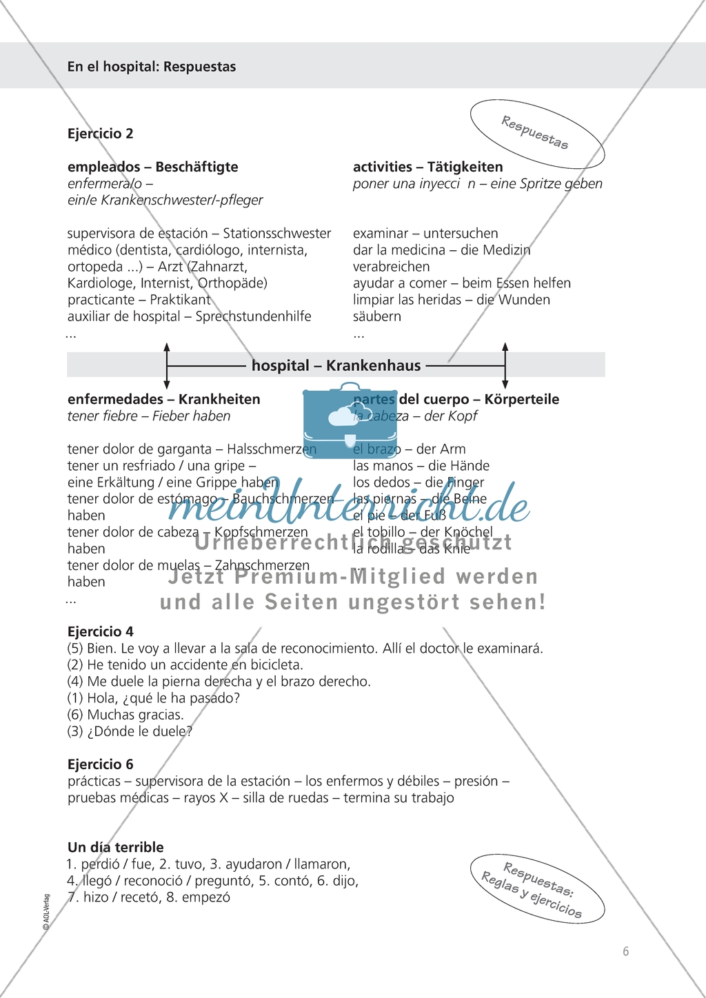 En el hospital - Übungen zum Alltag im Krankenhaus, Dialoge und Lückentext mit Hilfen und Lösungen Preview 3