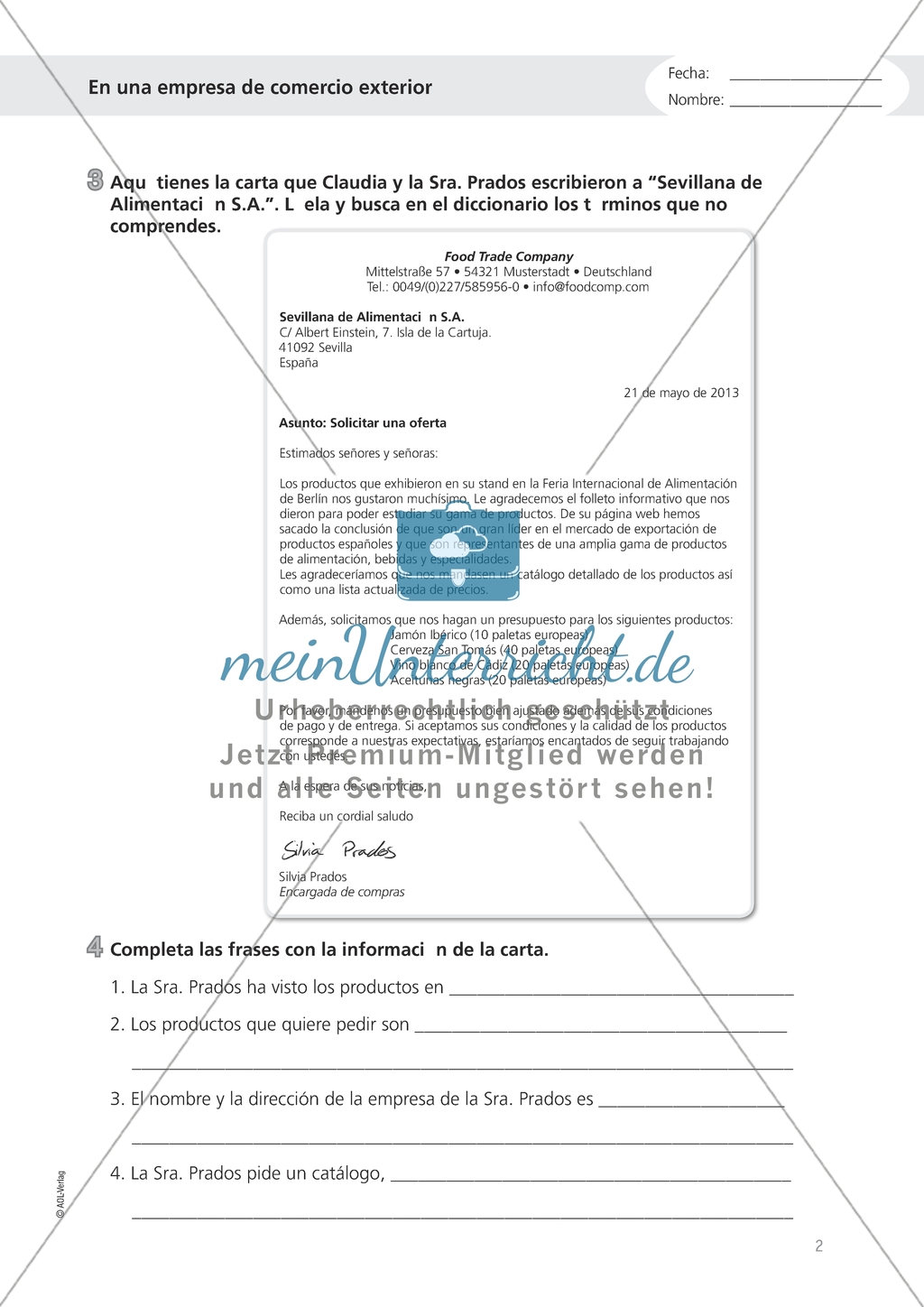 En una empresa de
comercio exterior - Fragen zu einem Angebotsschreiben beantworten Preview 1