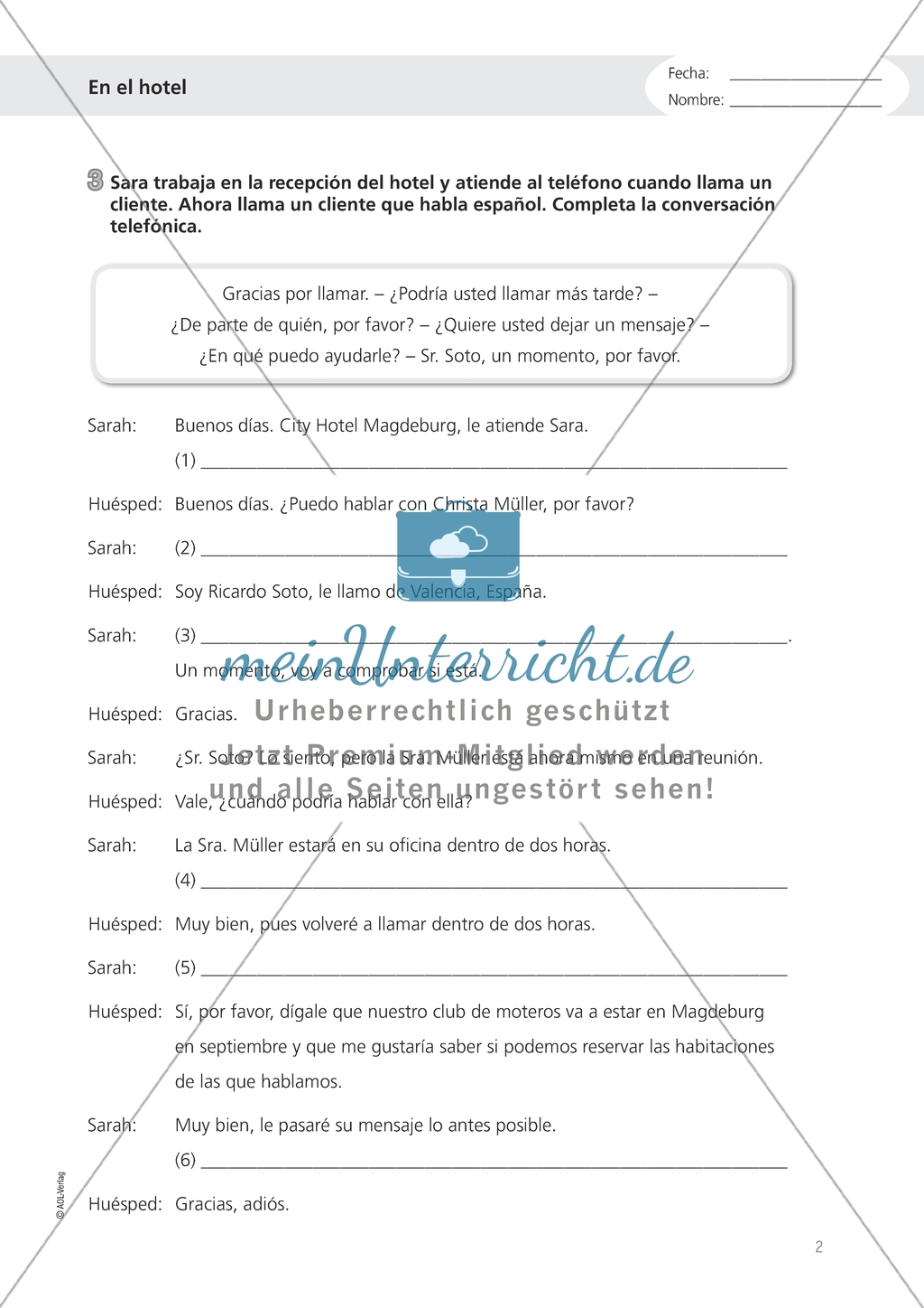 En el hotel - Ein Telefongespräch vervollständigen Preview 1