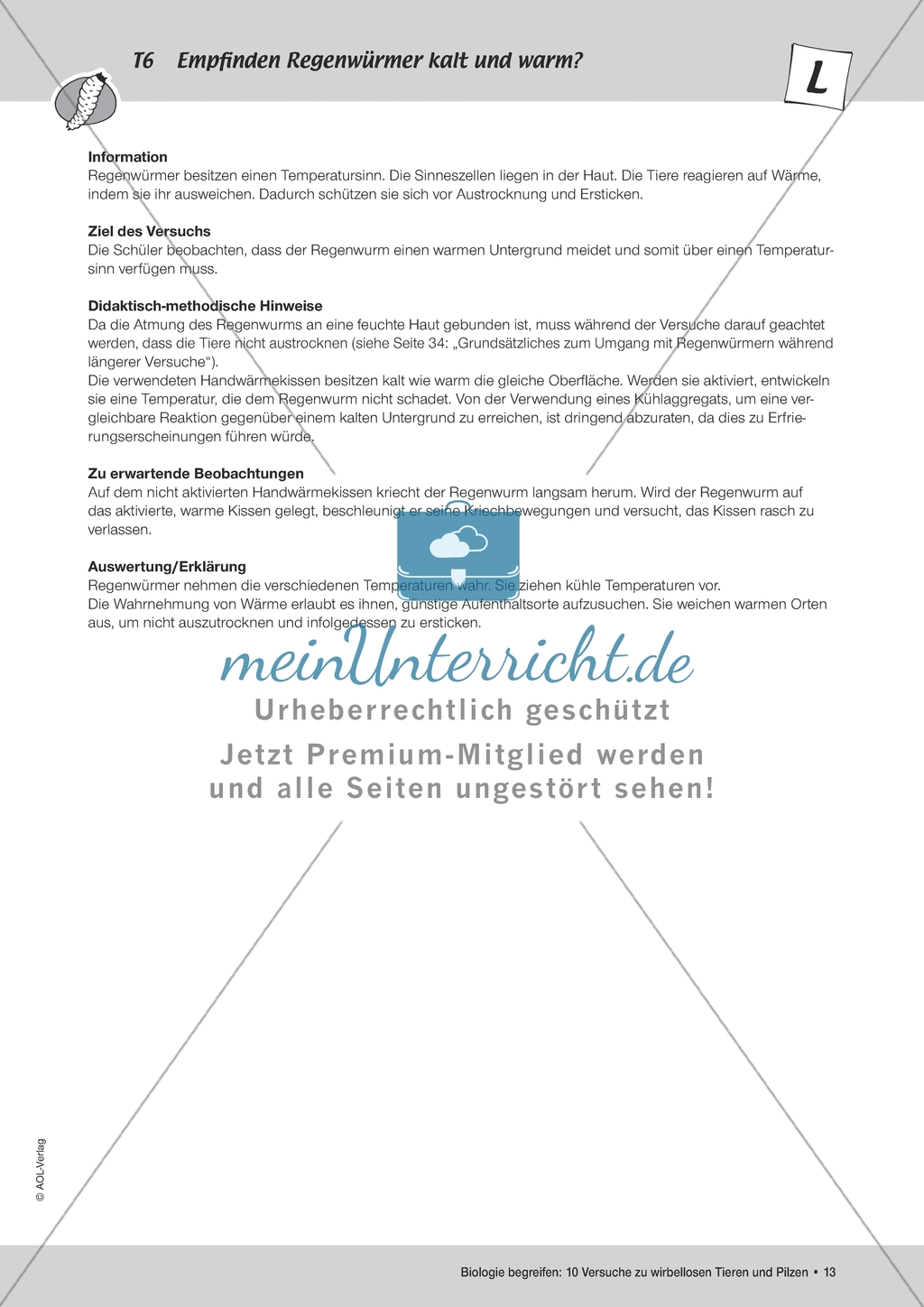 Wirbellose Tiere - Versuch zur thermischen Wahrnehmung von Regenwürmern Preview 1